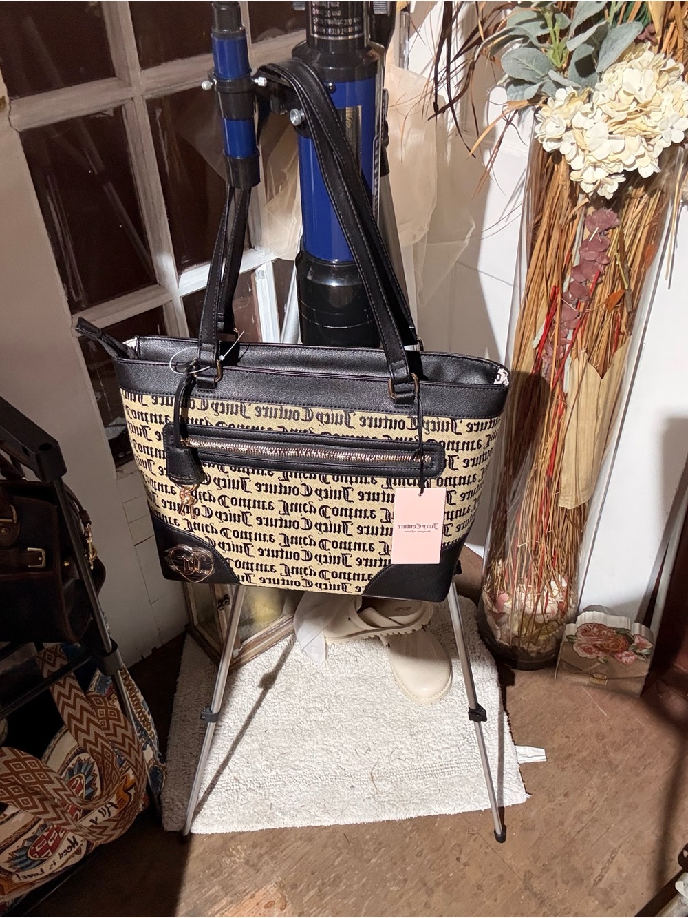 Juicy Couture Black & Cream Script Shoulder Tote